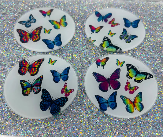 Colorful Butterfly Glass Coaster Set