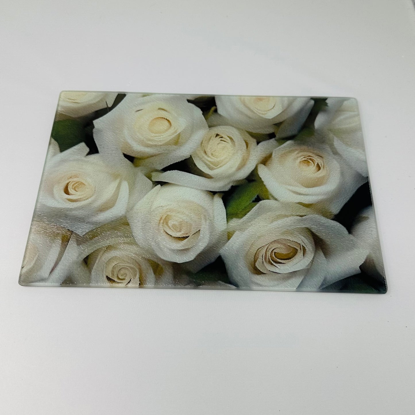 White Roses Glass Cutting Charcuterie Board