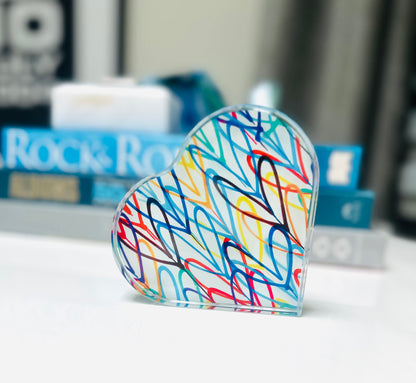 Colorful Graffiti Hearts Crystal Heart Paperweight Table Decor