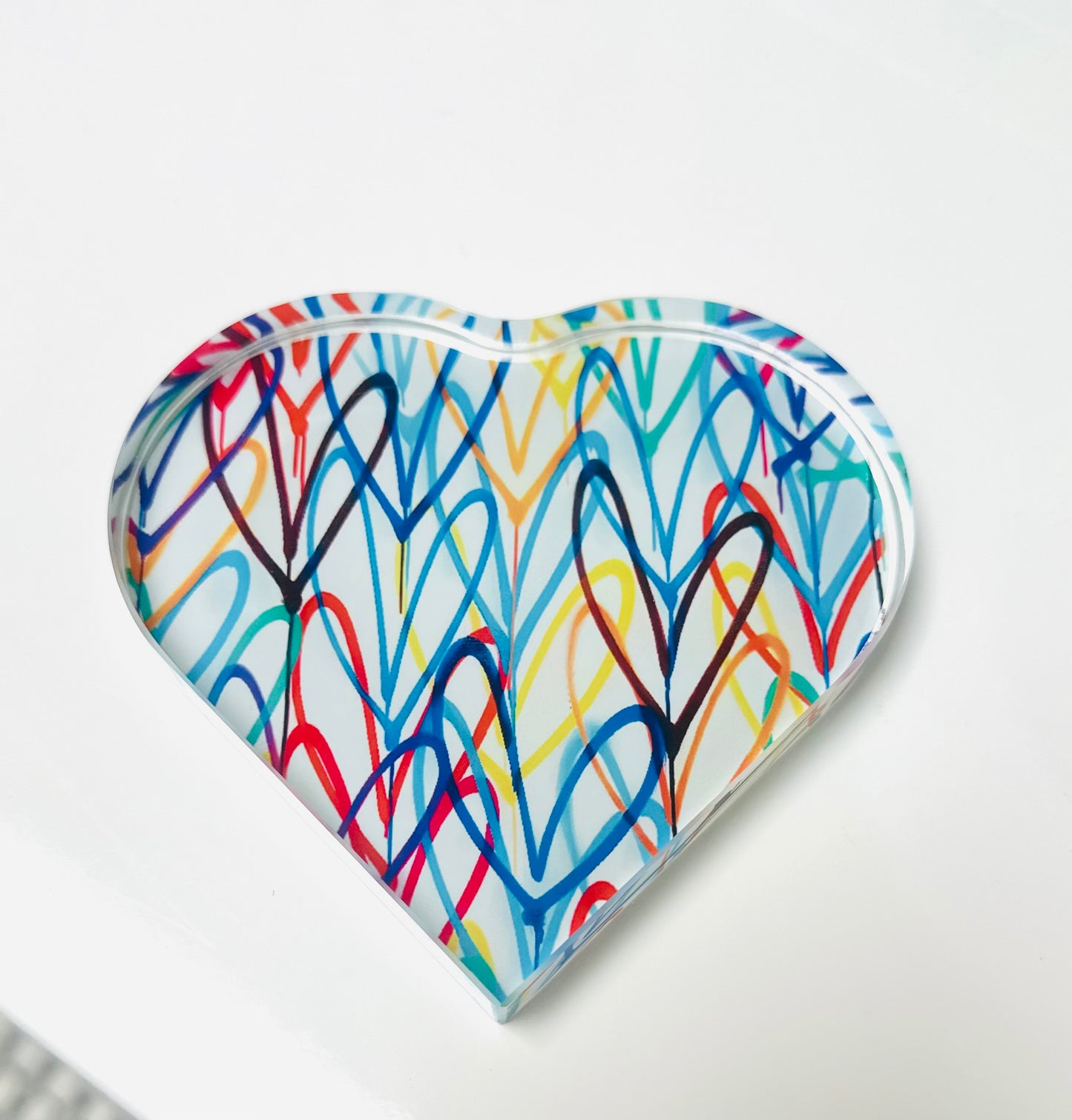 Colorful Graffiti Hearts Crystal Heart Paperweight Table Decor