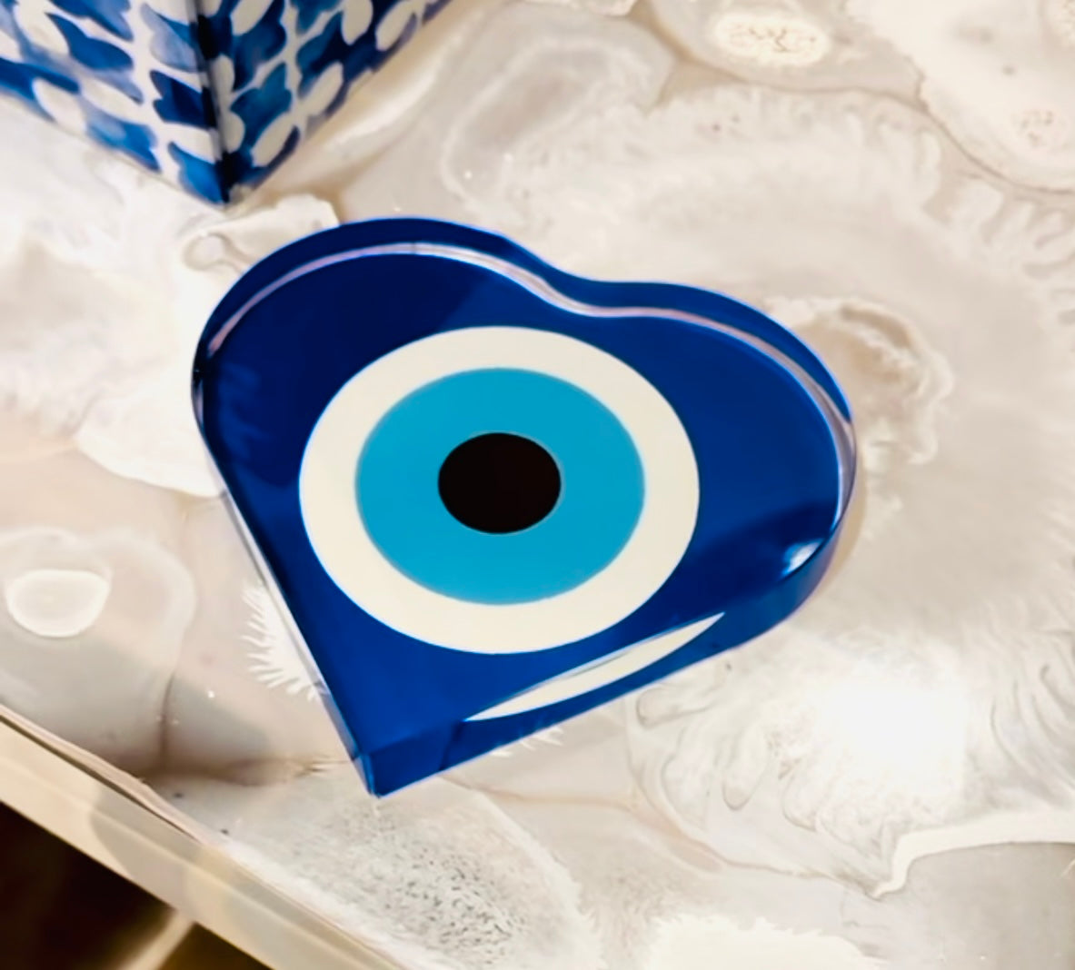 Evil Eye Crystal Heart Paperweight Decor