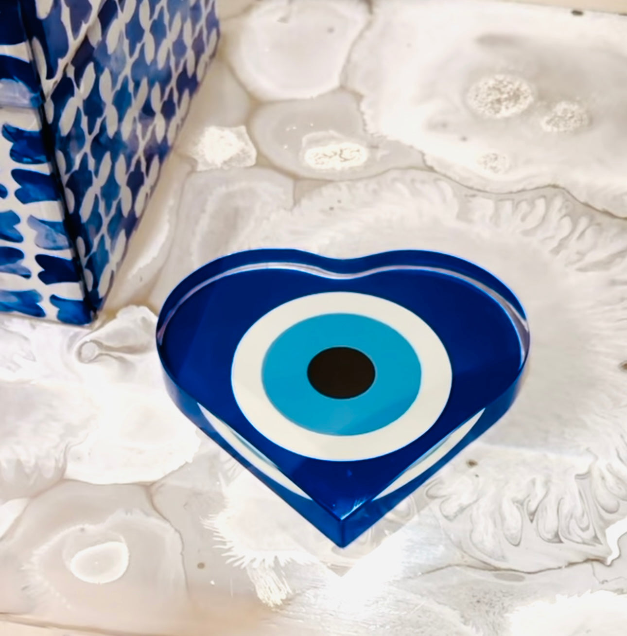 Evil Eye Crystal Heart Paperweight Decor