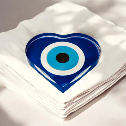 Evil Eye Crystal Heart Paperweight Decor