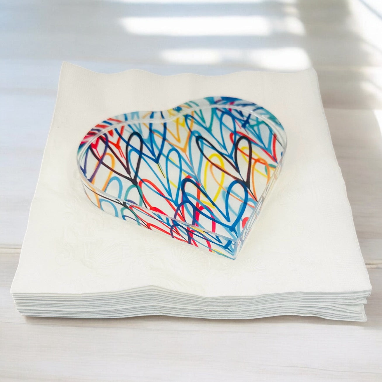 Colorful Graffiti Hearts Crystal Heart Paperweight Table Decor