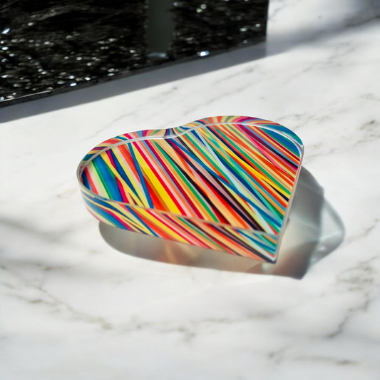 Abstract Colorful Lines Crystal Heart Paperweight Table Decor