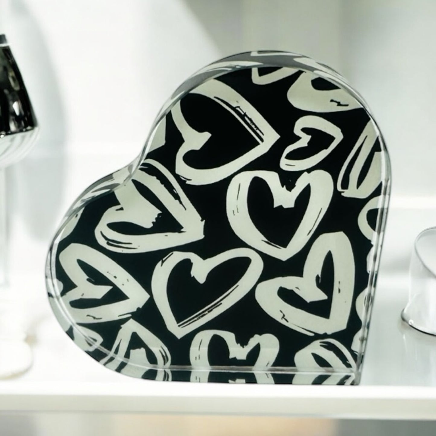 Graffiti Hearts Crystal Paperweight