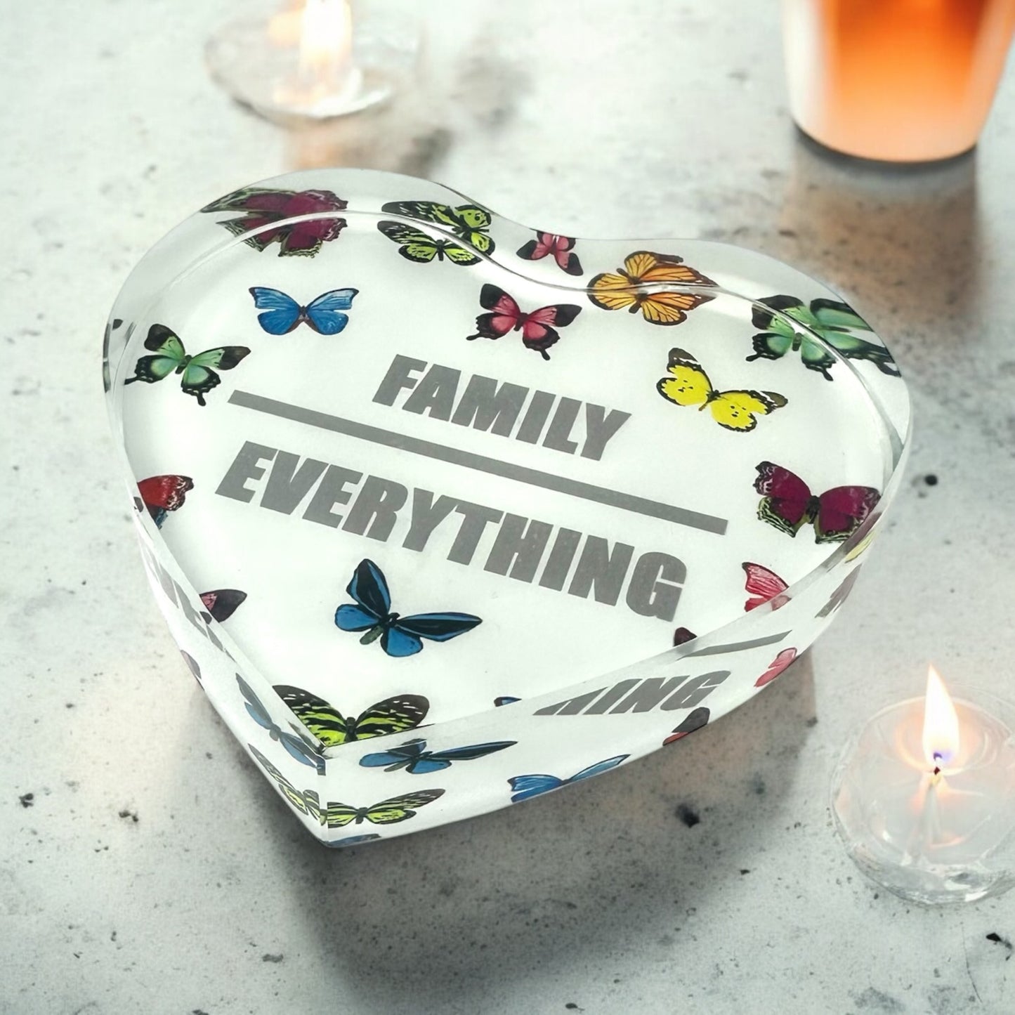 Family Over Everything Crystal Heart Paperweight