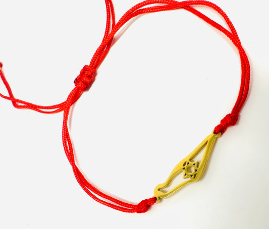 18k Gold Evil Eye Star Of David - Jewish Star Israel Bracelet Red Rope