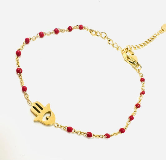 Hamsa Evil Eye Semi Precious Beaded gold Bracelet