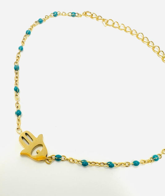 Hamsa Evil Eye Semi Precious Beaded gold Bracelet