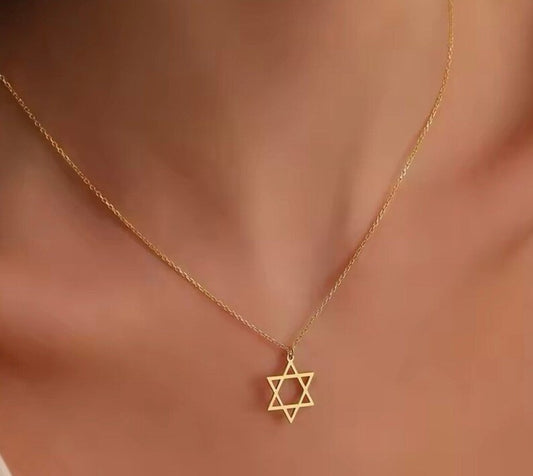 Gold Star of David Jewish Star Charm Pendant Necklace