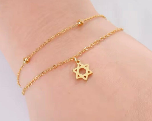 Star of David Jewish Star Gold Bracelet Double Bracelet