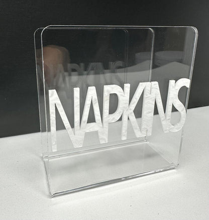 Acrylic Napkin Holder Pearlized White Napkin Lettering