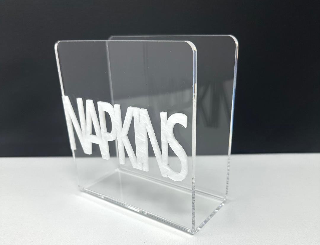 Acrylic Napkin Holder Pearlized White Napkin Lettering