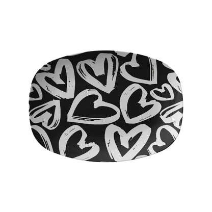 Black and White Grafitti Hearts Serving Platter Dessert Platter