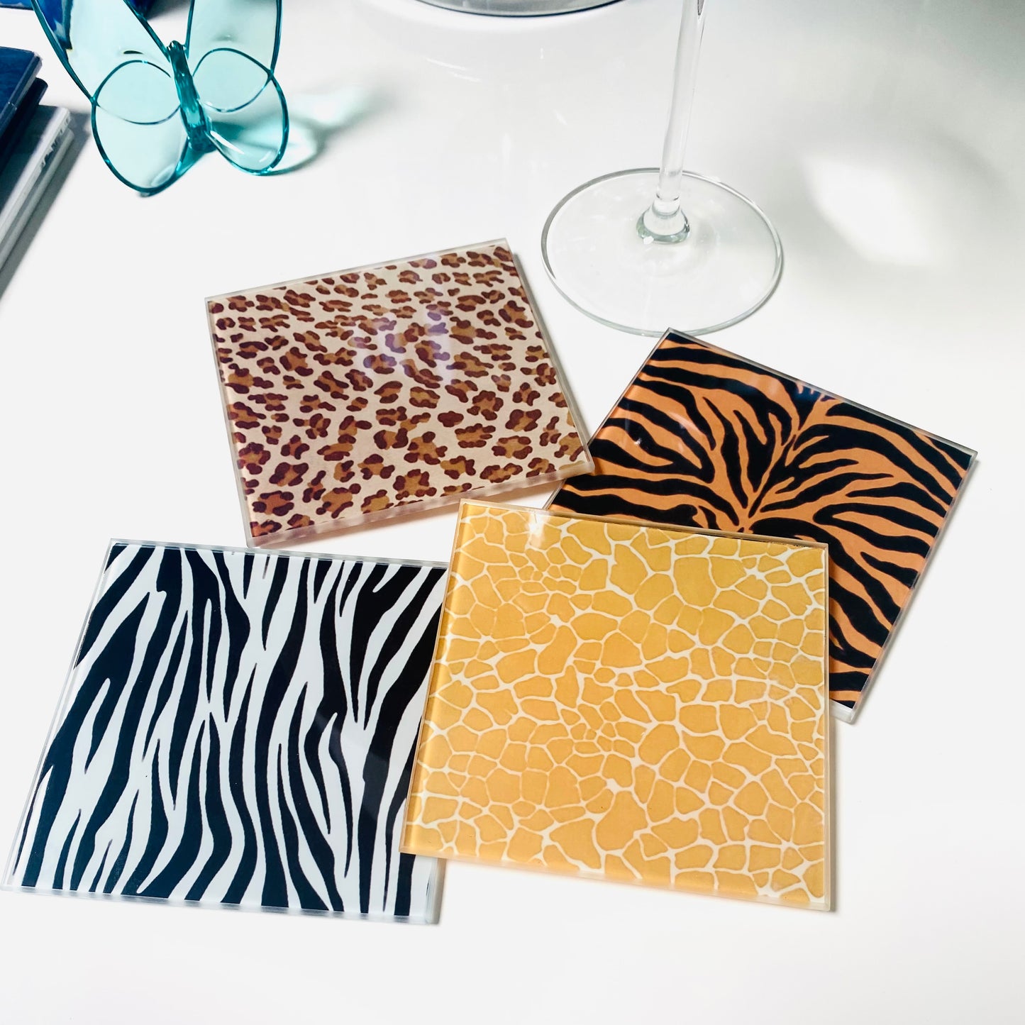 Set Of 4 Animal Print Coasters