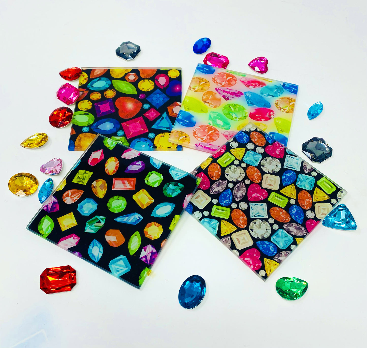 Set Of 4  Colorful Gem Coasters