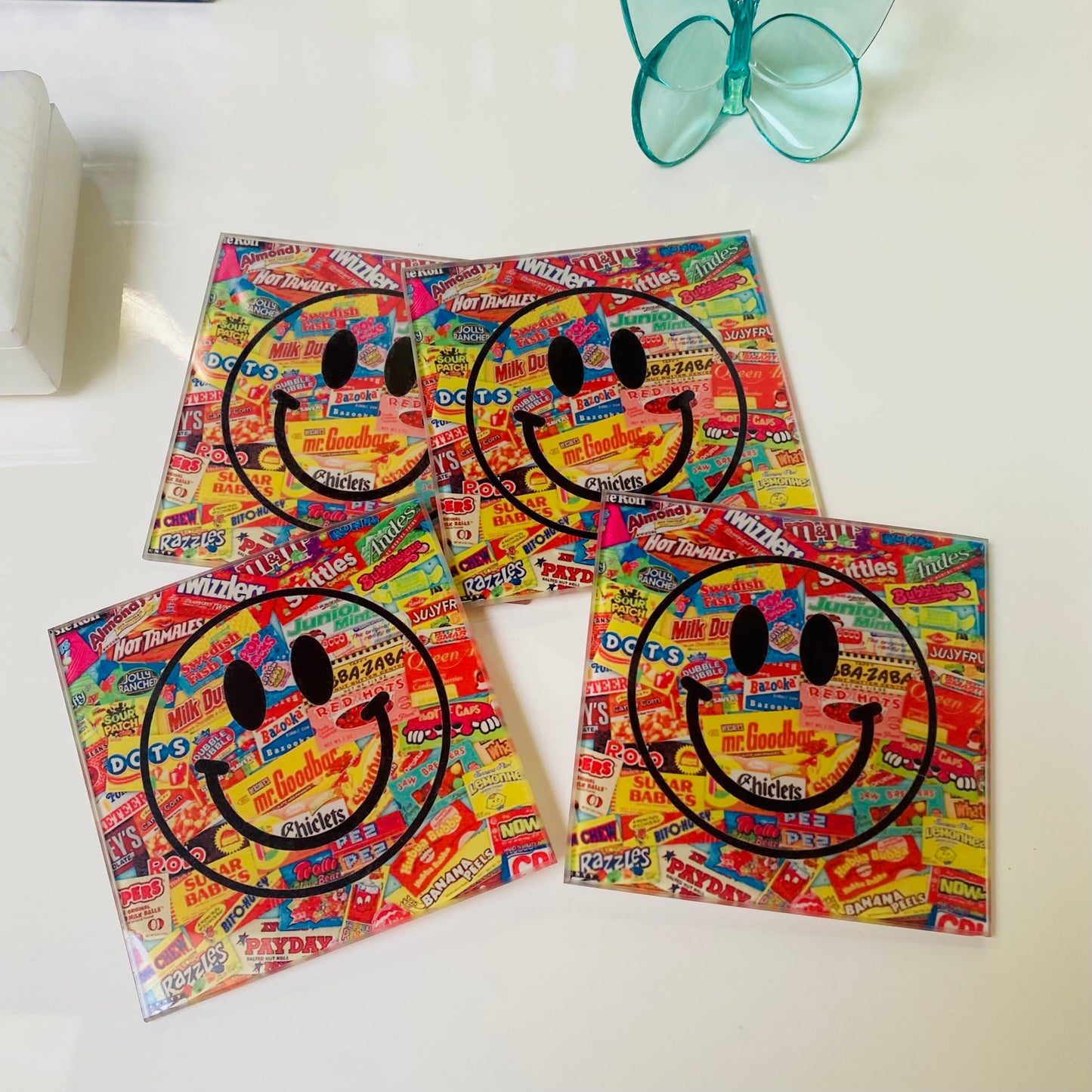 Smiley Face Candy Coasters Set