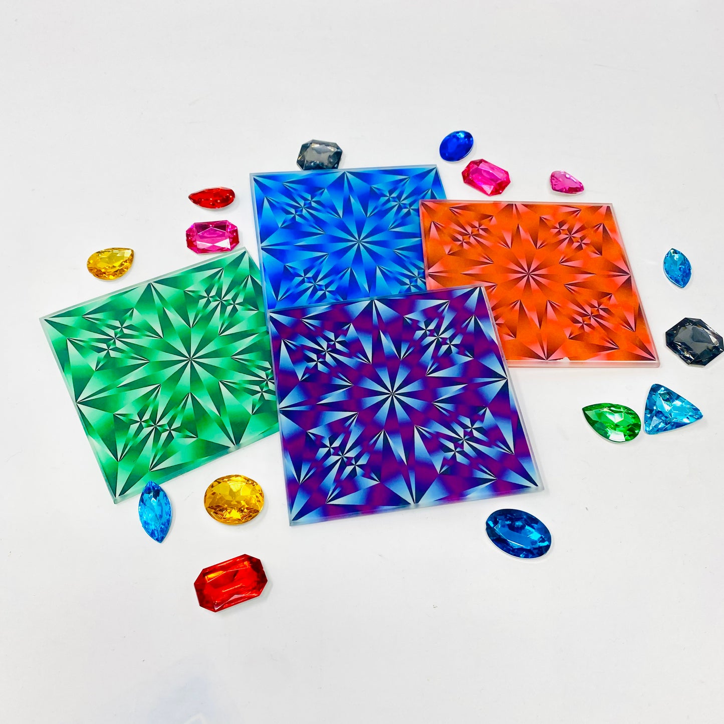 Set Of 4  Colorful Gem Coasters